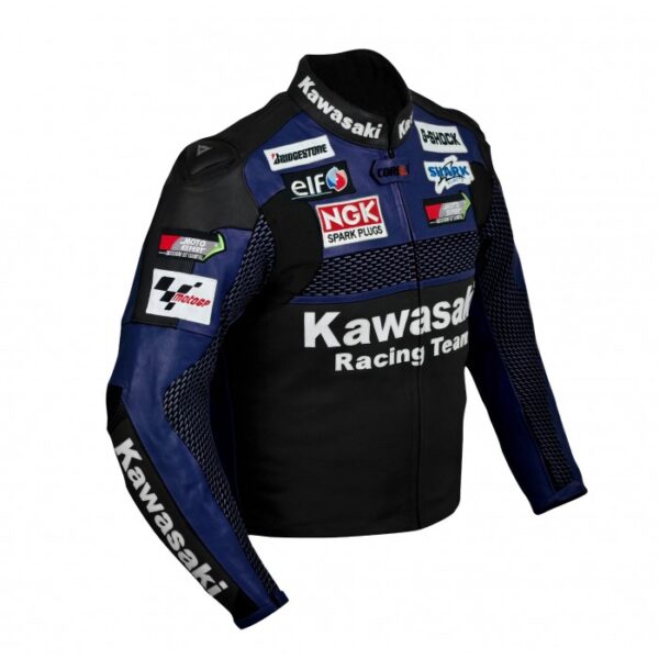 Kawasaki Blue Racing Team Motorcycle Leather Jacket - Image 3