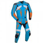Light Blue & Orange Motorcycle Racing Leather Suit