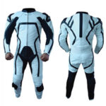 Light Blue and Black Motorcycle Racing Leather Suit