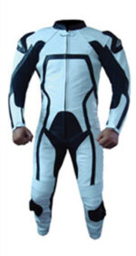Light Blue and Black Motorcycle Racing Leather Suit - Image 2