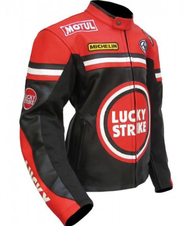 Lucky Strike Black and Red Motorcycle Leather Jacket - Image 3