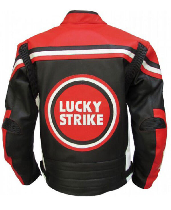 Lucky Strike Black and Red Motorcycle Leather Jacket - Image 2