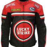 Lucky Strike Black and Red Motorcycle Leather Jacket