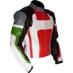 BIKER LEATHER BLACK RED WHITE BIKER LEATHER JACKET - Image 3