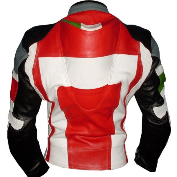 BIKER LEATHER BLACK RED WHITE BIKER LEATHER JACKET - Image 2