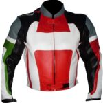 BIKER LEATHER BLACK RED WHITE BIKER LEATHER JACKET