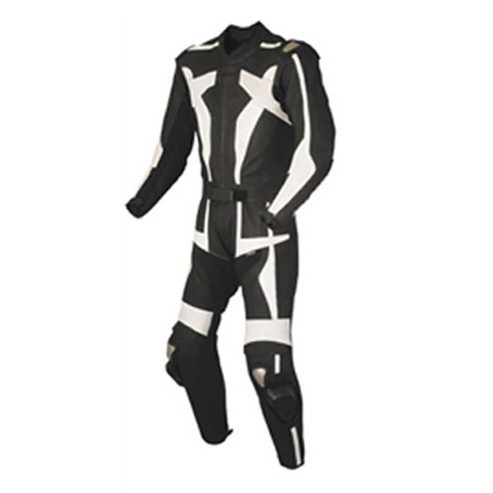 Mens-Black-and-White-Motorcycle-Racing-Leather-Suit-2.jpg Men's Black and White Motorcycle Racing Leather Suit - Image 1