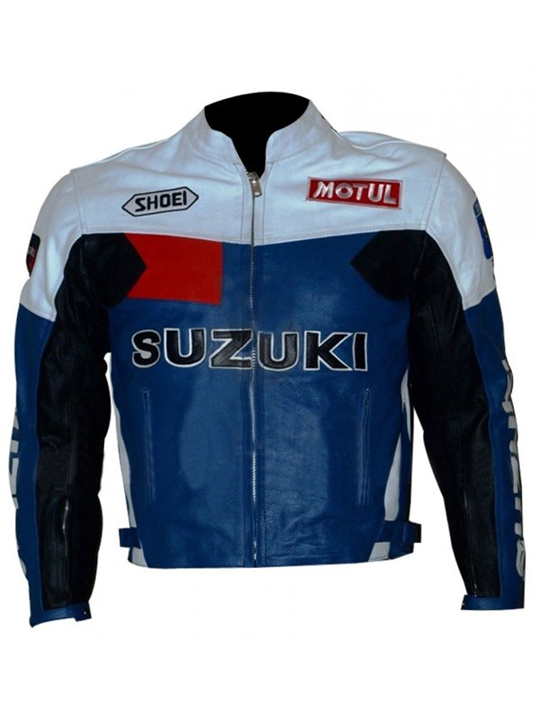 Mens-Suzuki-Blue-And-White-Motorcycle-Jacket.jpg Suzuki Blue And White Motorcycle Jacket - Image 1
