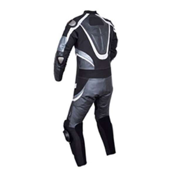 Motorcycle Silver and Black Racing Leather Suit - Image 2