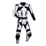 Motorcycle White and Black Sports Racing Leather Suit