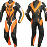 Orange and Black Motorcycle Sports Racing Leather Suit