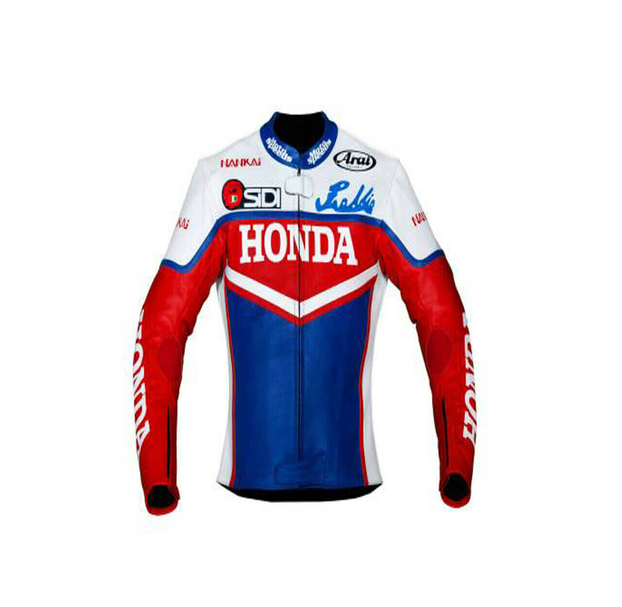 Red-Blue-White-Honda-Motorcycle-Leather-Jacket.jpg Red Blue White Honda Motorcycle Leather Jacket - Image 1