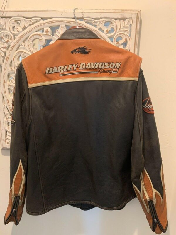 Screamin Eagle Orange Harley Davidson Leather Jacket - Image 2