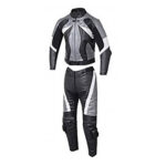 Silver and Black Motorcycle Racing Leather Suit