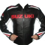 Suzuki Black White Motorcycle Leather Jacket