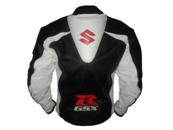 Suzuki Black White Motorcycle Leather Jacket - Image 2
