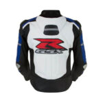 Suzuki Blue and White GSX-R Motorcycle Leather Jacket - Image 2