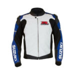 Suzuki Blue and White GSX-R Motorcycle Leather Jacket
