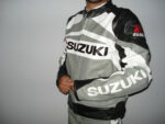 Suzuki GSXR Grey Motorcycle Leather Jacket - Image 3