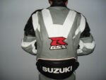 Suzuki GSXR Grey Motorcycle Leather Jacket - Image 2