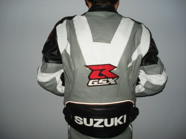 Suzuki GSXR Grey Motorcycle Leather Jacket - Image 2