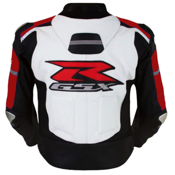 Suzuki red and white GSXR Motorcycle Leather Jackets CE Approved pads - Image 2
