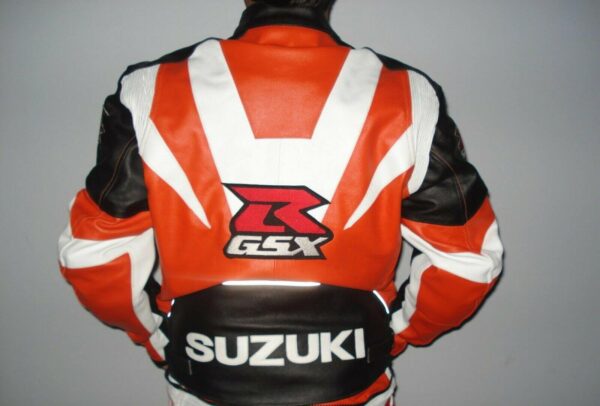 Suzuki GSXR Orange Motorcycle Racing Leather Jacket - Image 2