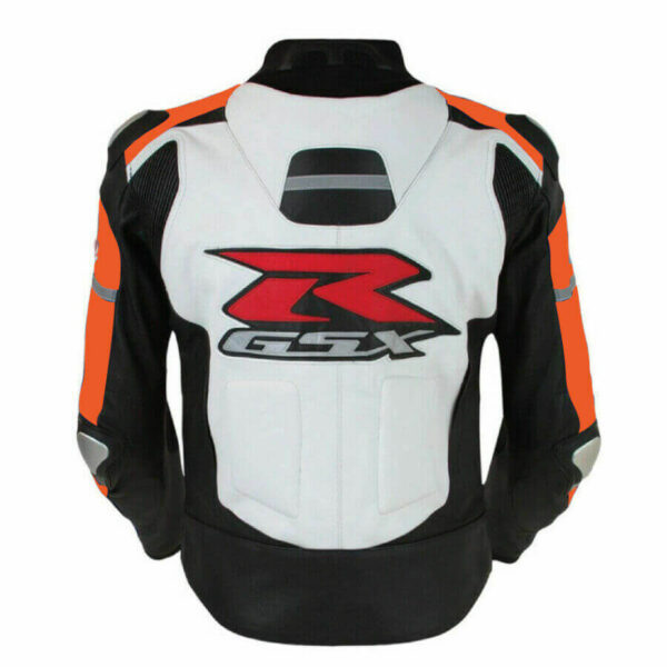 Suzuki GSXR Orange and White Motorcycle Jacket - Image 2