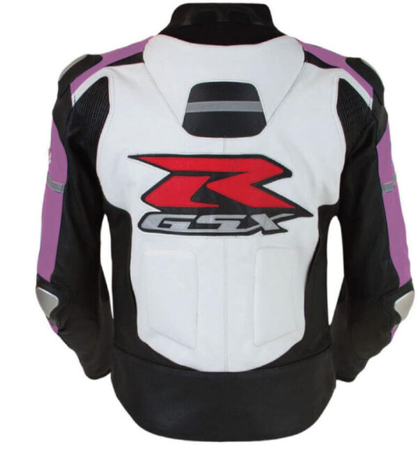 Suzuki GSXR Purple and White Motorcycle Jacket - Image 2