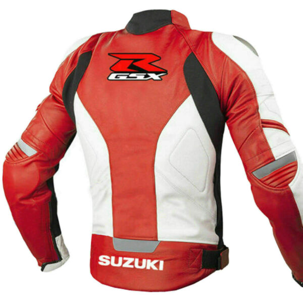 Suzuki GSXR Red and White Motorcycle Racing Jacket - Image 2