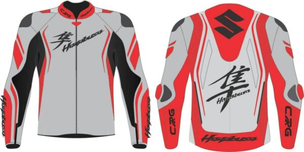 Suzuki Hayabusa Red White Motorcycle Jacket - Image 3