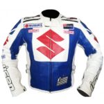 Suzuki Motorcycle blue and white Leather Jacket