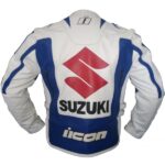 Suzuki Motorcycle blue and white Leather Jacket - Image 2