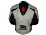 Suzuki White Leather Black Red Stripe Motorcycle Jacket - Image 2