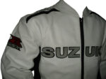 Suzuki White Leather Black Red Stripe Motorcycle Jacket - Image 3