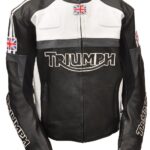 Triumph Black And White Motorcycle Leather Jacket