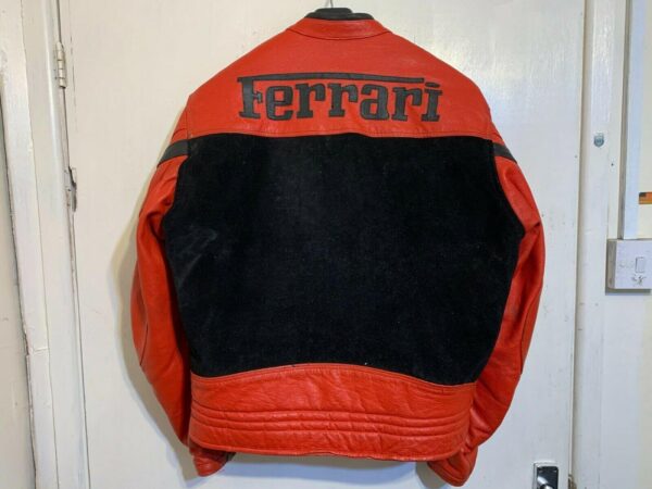 Vintage 80's Ferrari Red And Black Biker Leather Jacket - Image 2