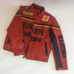 Vintage Ferrari Red And Black Biker Leather Jacket - Image 3