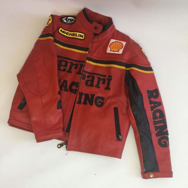 Vintage Ferrari Red And Black Biker Leather Jacket - Image 3