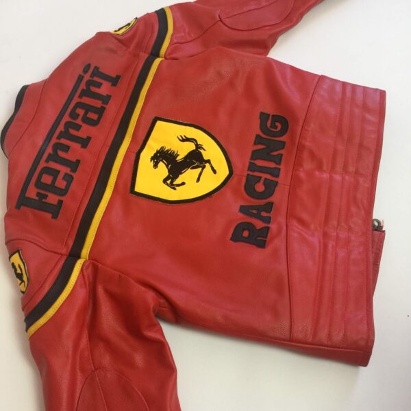 Vintage Ferrari Red And Black Biker Leather Jacket - Image 2