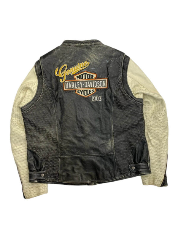 Vintage Harley Davidson Black Cream Leather Jacket - Image 2