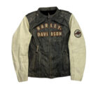Vintage Harley Davidson Black Cream Leather Jacket