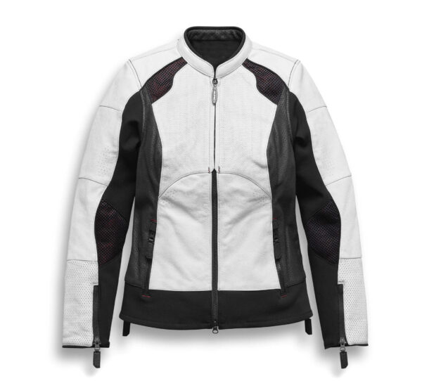 White Black Harley Davidson Motorcycle Leather Jacket - Image 2