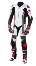 White Black Red Motorcycle Racing Leather Suit - Image 3
