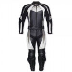 White and Black Motorcycle Racing Leather Suit