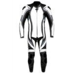 White and Black Motorcycle Sports Racing Leather Suit