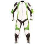 White and Light Green Motorcycle Racing Leather Suit