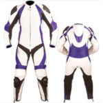 White and Purple Motorcycle Racing Leather Suit