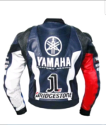 Yamaha blue & white Motorcycle Leather Jacket - Image 2