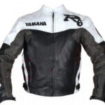 Yamaha R6 Black and White Motorcycle Leather Jacket